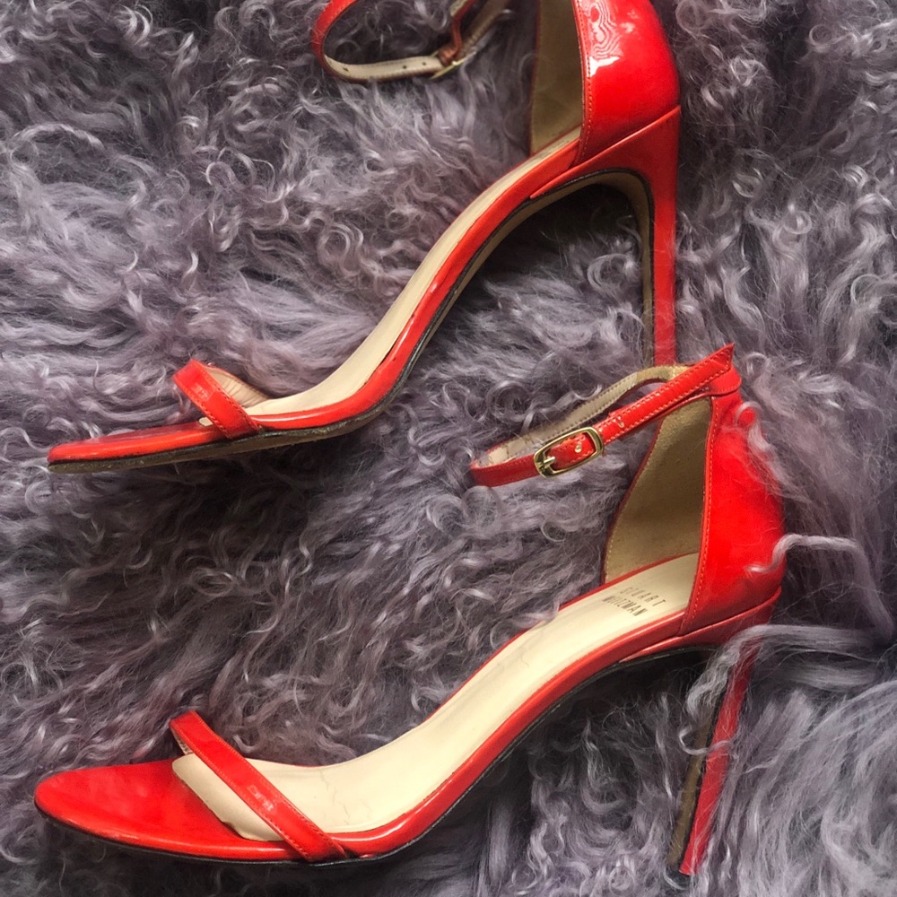 Stuart Weitzman NUDISTSONG Red Patent Sandal SZ 7